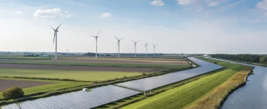 Bracewell Infrastructure Development practice banner image, which shows windmills on a green landscape.